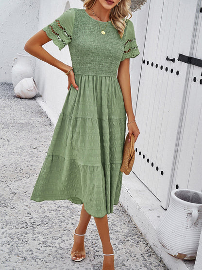 Women's Solid Color Temperament Hollow Dress