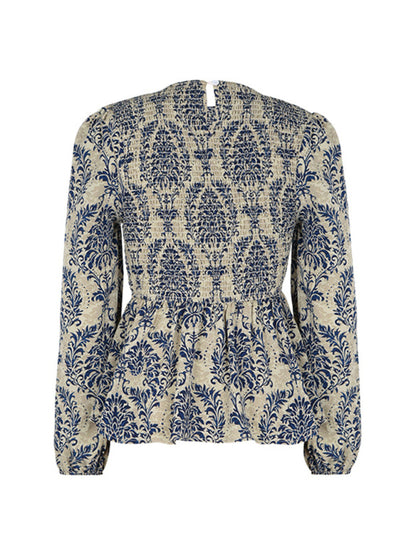 Ladies New Round Neck Elegant Slim Long Sleeve Print