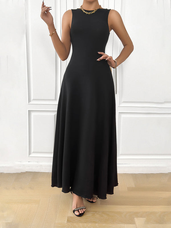 New women's temperament solid color suspender dress