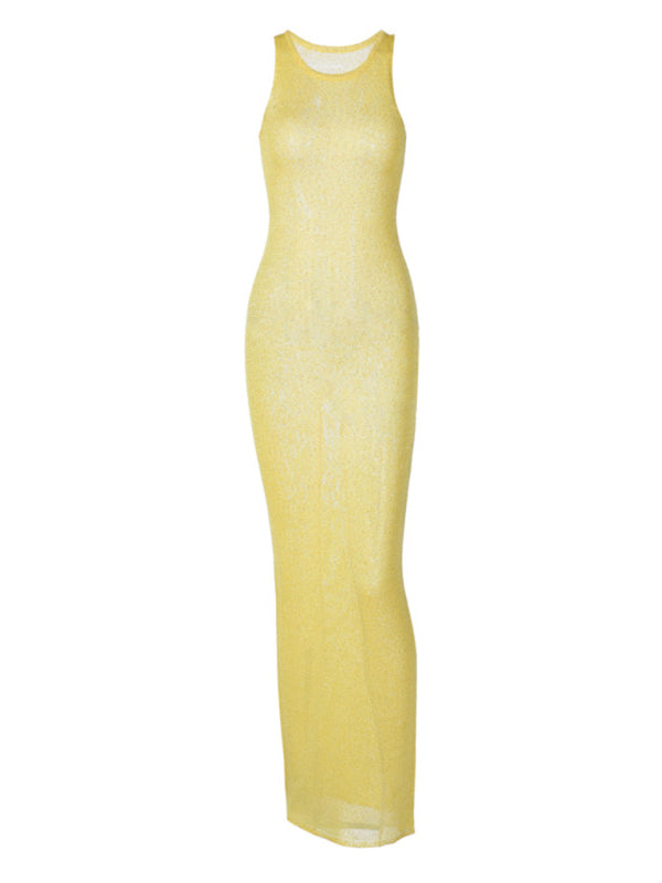 Women's sexy U-neck slimming see-through vest dress