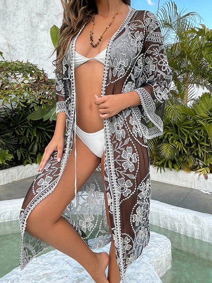 Floral Lace Sheer Beach Cover-up Cardigan