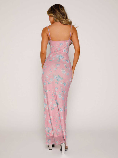 Designed vacation casual slim positioning printed suspender dress