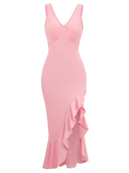 New V-neck sleeveless ruffled hem dress