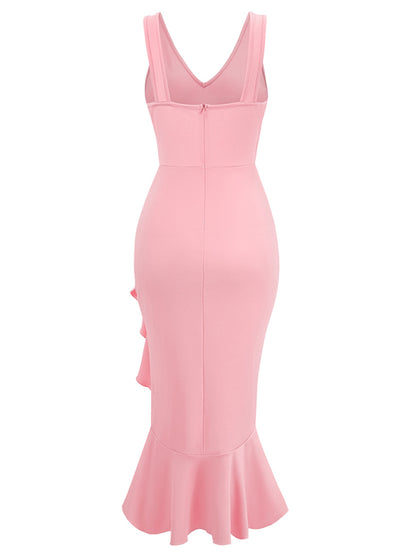 New V-neck sleeveless ruffled hem dress