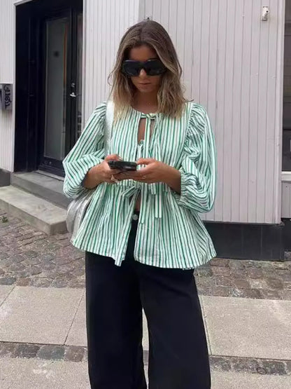 New Fashion Striped Personalized Mid-Long Sleeve Shirt