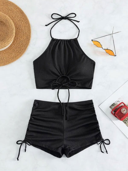 New solid color halter neck bikini split boxer briefs bikini swimsuit