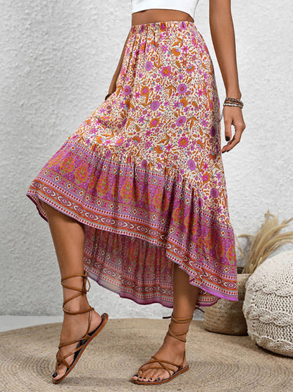 New casual women's bohemian skirt positioning printed floral skirt