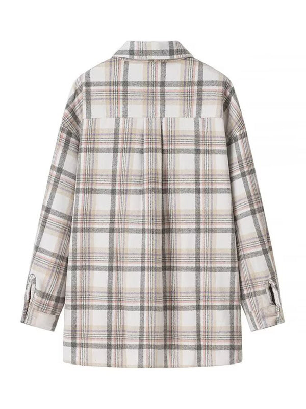 Lapel plaid jacket shirt