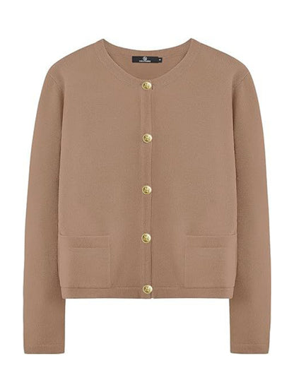 New round neck gold button cardigan sweater color striped knitted outerwear top