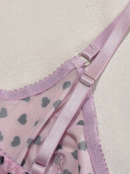 Valentine's Day heart-shaped print see-through sexy temptation three-point sexy underwear set
