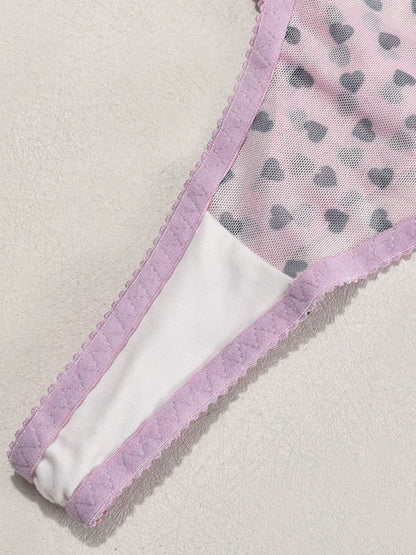 Valentine's Day heart-shaped print see-through sexy temptation three-point sexy underwear set