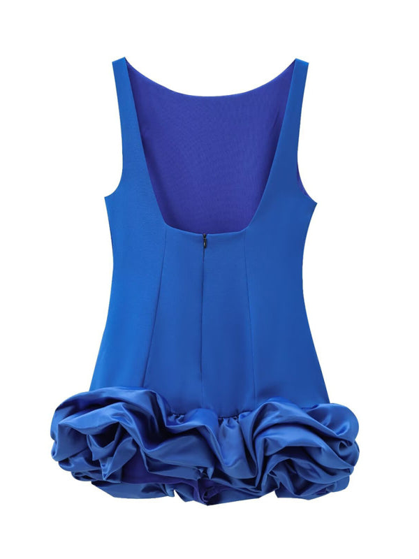 New Fashion Fabric Patchwork Bubble Hem Sleeveless Short Dress