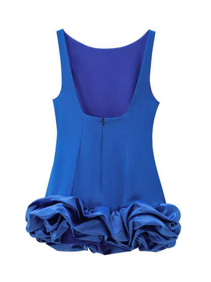 New Fashion Fabric Patchwork Bubble Hem Sleeveless Short Dress