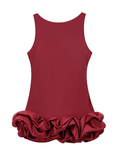 New Fashion Fabric Patchwork Bubble Hem Sleeveless Short Dress