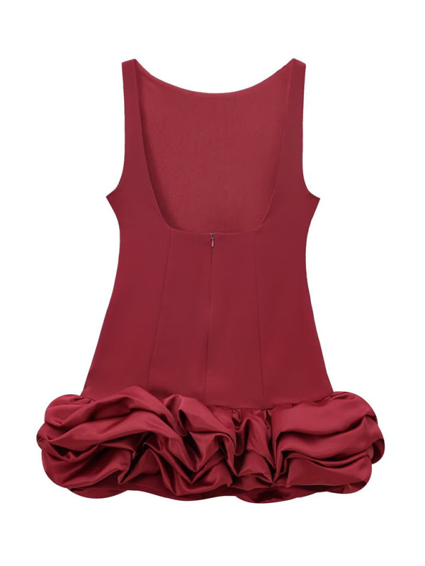 New Fashion Fabric Patchwork Bubble Hem Sleeveless Short Dress