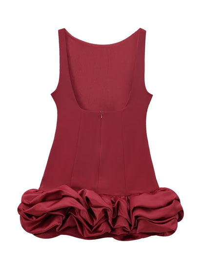 New Fashion Fabric Patchwork Bubble Hem Sleeveless Short Dress