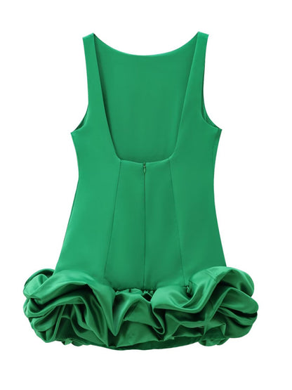 New Fashion Fabric Patchwork Bubble Hem Sleeveless Short Dress