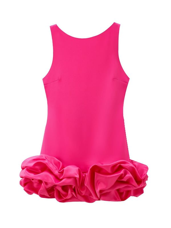 New Fashion Fabric Patchwork Bubble Hem Sleeveless Short Dress