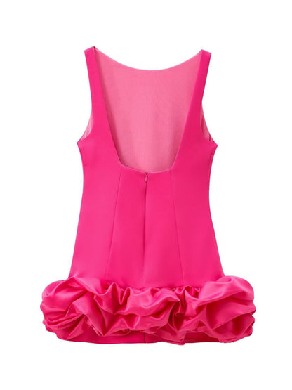 New Fashion Fabric Patchwork Bubble Hem Sleeveless Short Dress