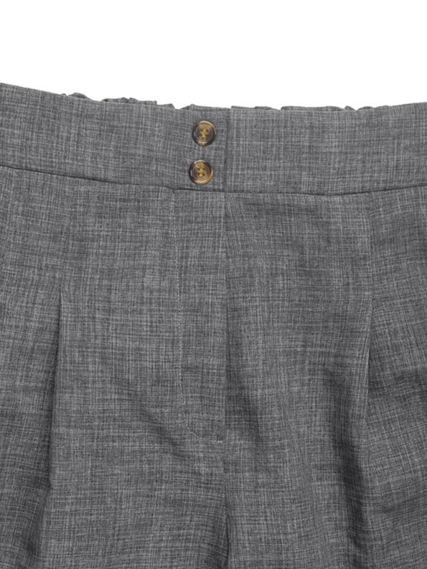 Elastic waist solid color casual shorts versatile and comfortable straight women's shorts