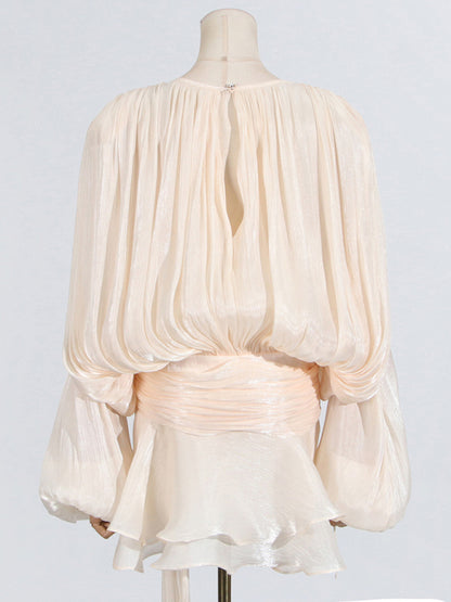 Hollow Pleated Ribbon Dress