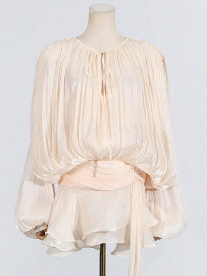Hollow Pleated Ribbon Dress