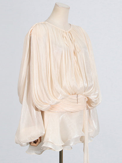 Hollow Pleated Ribbon Dress