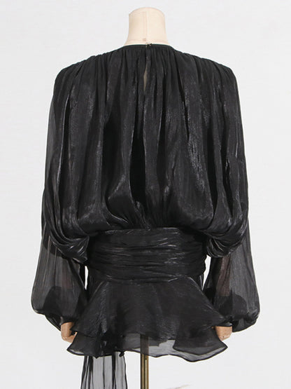 Hollow Pleated Ribbon Dress
