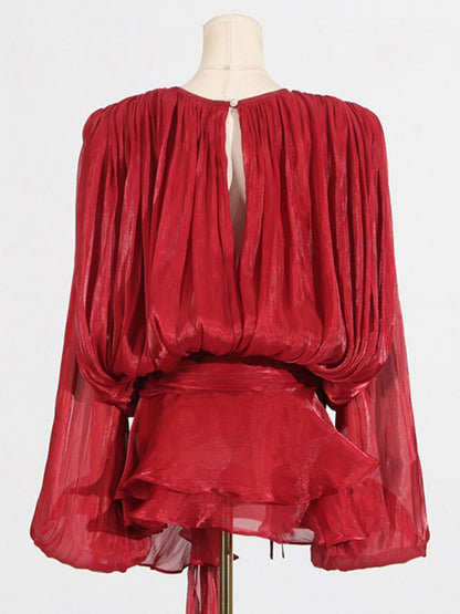 Hollow Pleated Ribbon Dress
